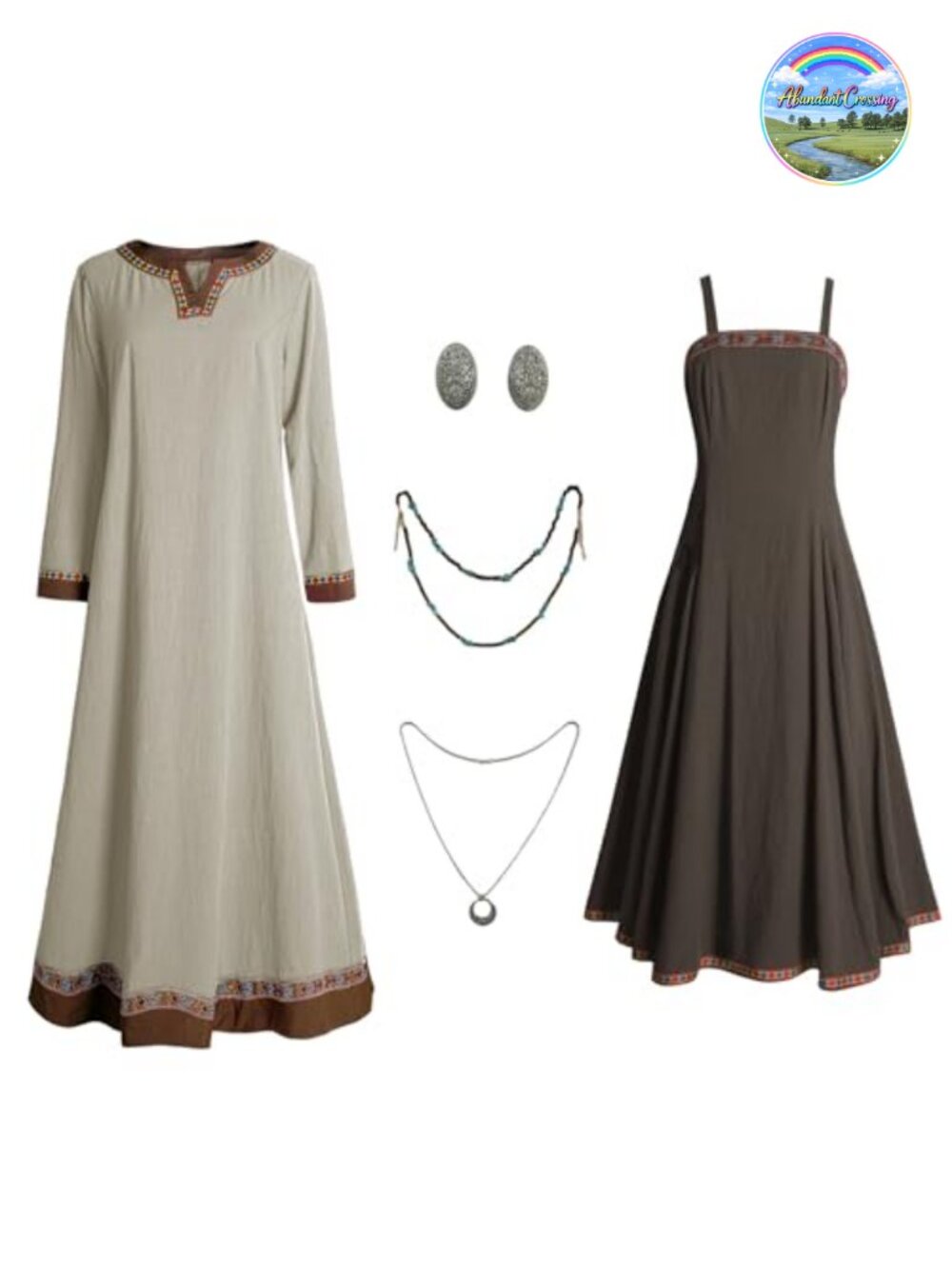 Viking Costume Medieval Linen Underdress Apron Outfit Set